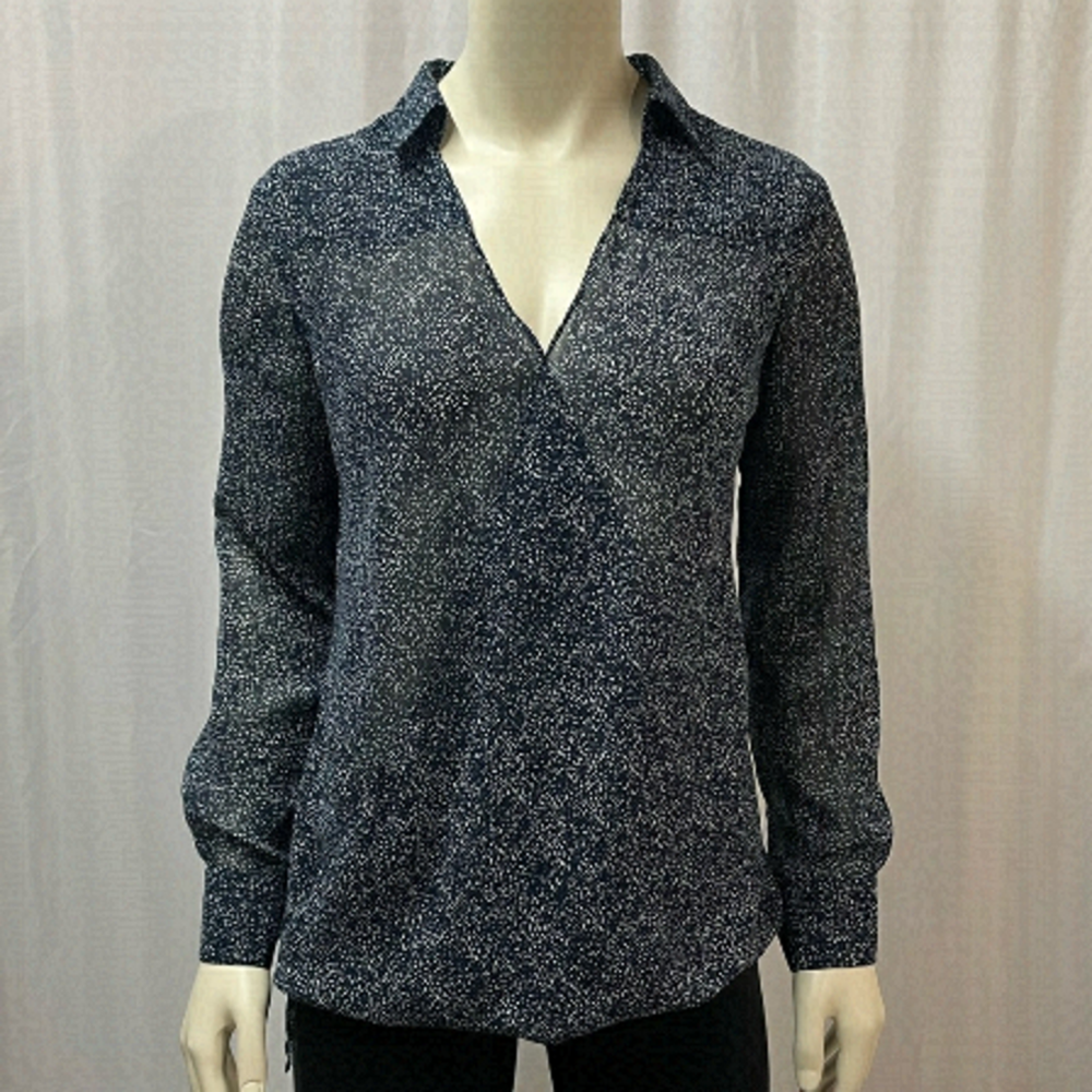 ANTHROPOLOGIE Violet & Claire Semi-Sheer Blouse Navy blue and White, Size Small
